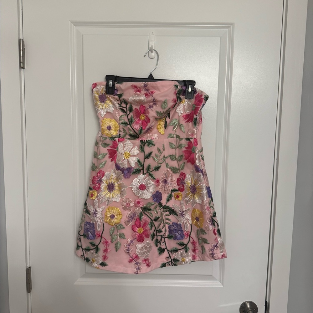 Never worn- Floral Embroidered Pink Dress